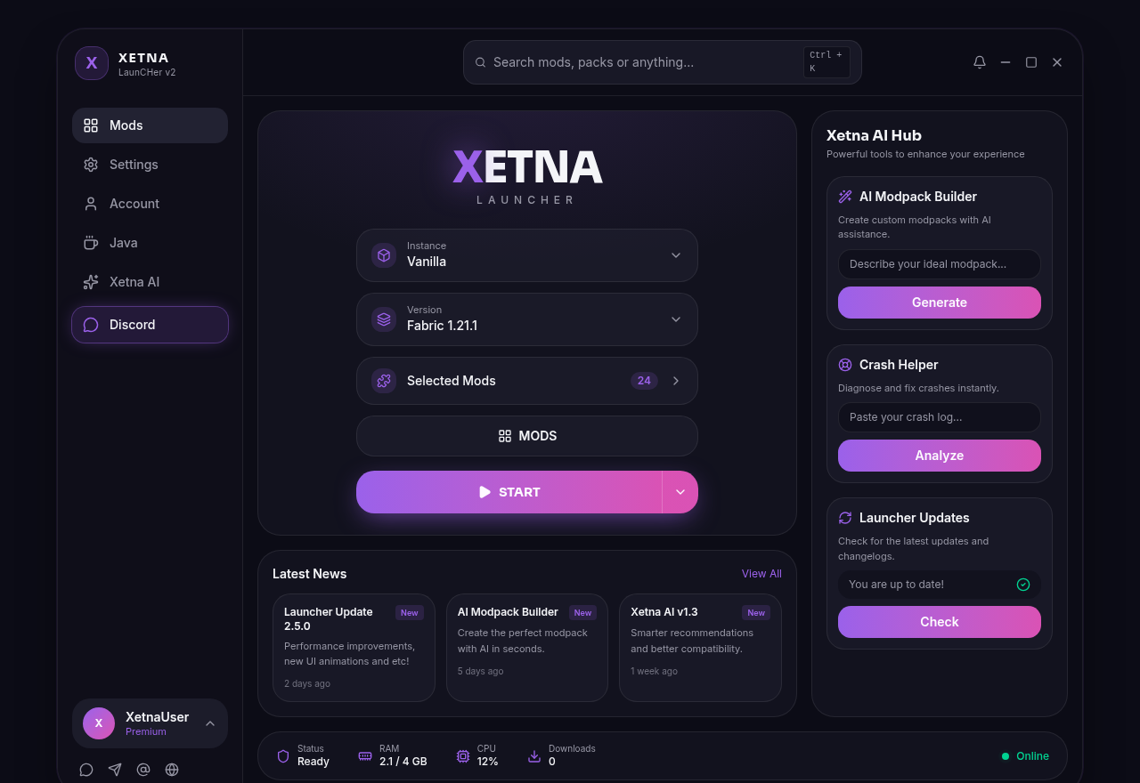 Xetna Launcher V2 application interface